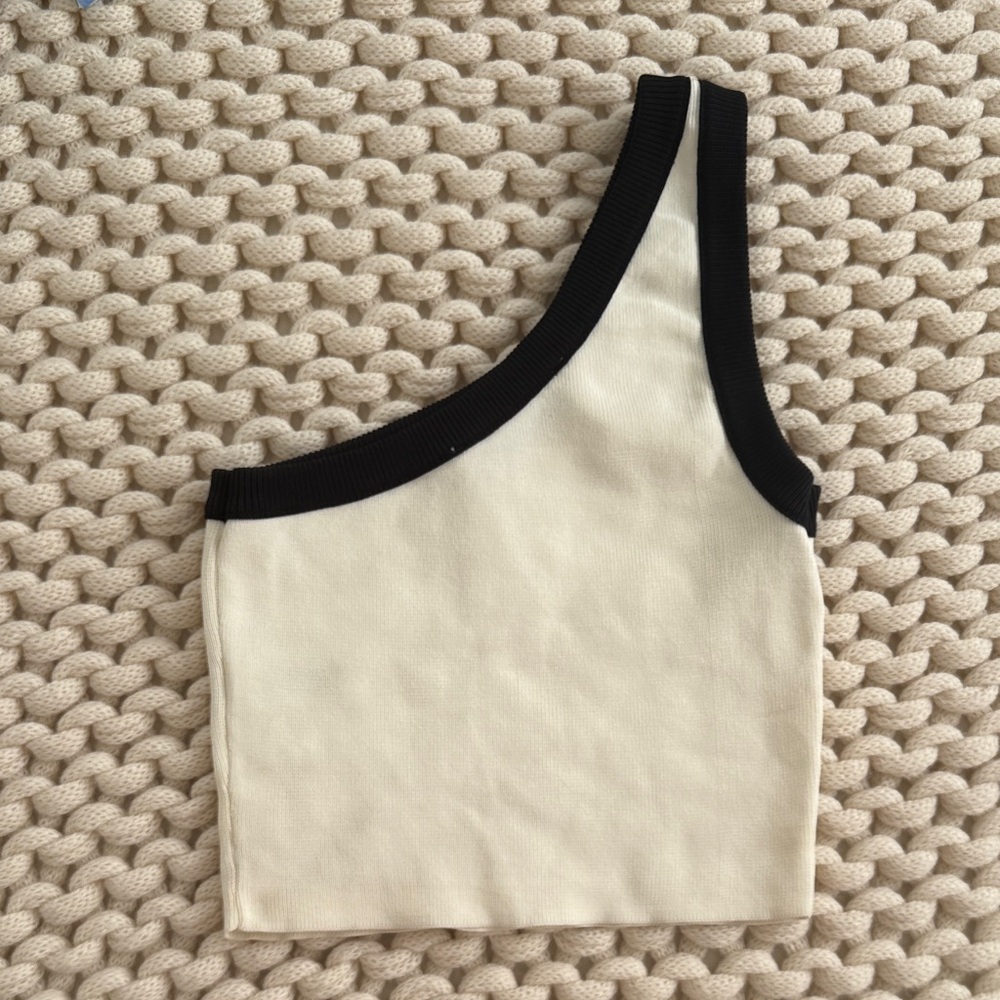 Bershka Cream and Black Asymmetrical Tank Top
